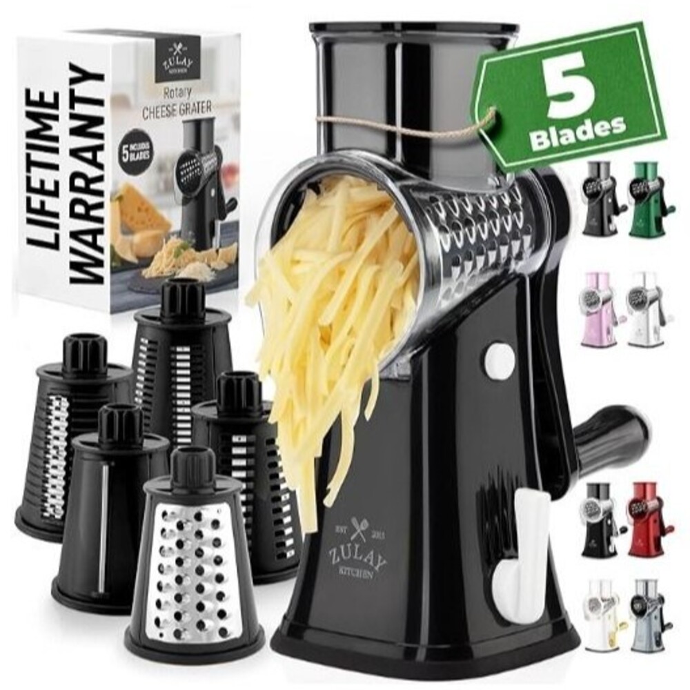 Zulay Kitchen Rotary Cheese Grater 5 Blade Cheese Shredder